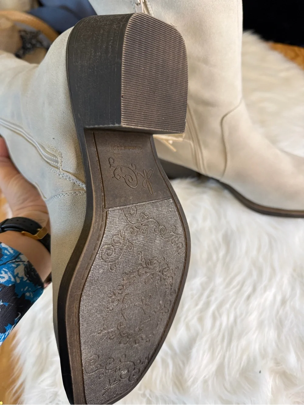 NEW!! Fringe Knee-High Western Boots in Light Beige